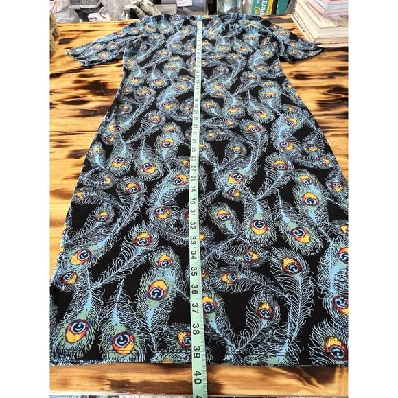 Lularoe‎ Julia Dress Women's Size Medium Blue Peacock Knee Length Midi Colorful - Picture 5 of 8